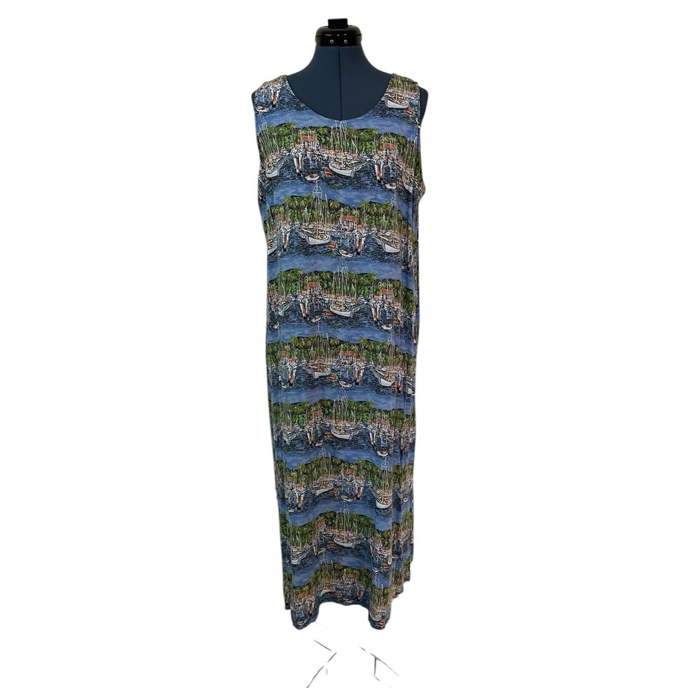 VTG Reyn‎ Spooner Guy Buffet Sleeveless Maxi Dress Sailing Nautical Hawaiin XL